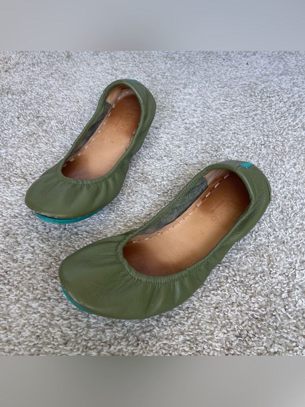 Tieks By Gavrieli Women's Size 7 Olive Green Leather Ballet Flats Slip On Office